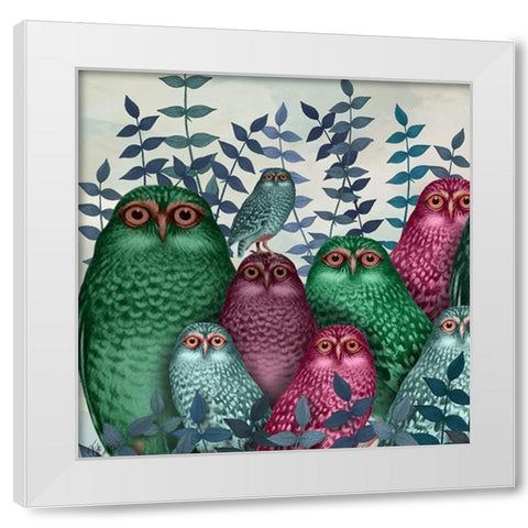 Fab Funky Owl Fun Collection F White Modern Wood Framed Art Print by Fab Funky