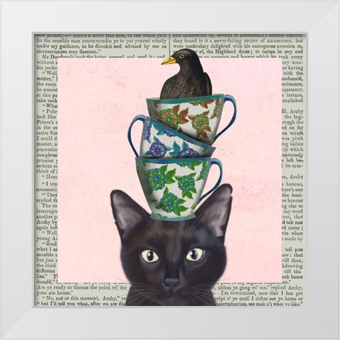 A Spot of Tea Collection E White Modern Wood Framed Art Print by Fab Funky