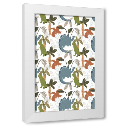 Mighty Dinos Collection E White Modern Wood Framed Art Print by Vess, June Erica