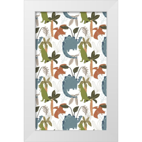 Mighty Dinos Collection E White Modern Wood Framed Art Print by Vess, June Erica
