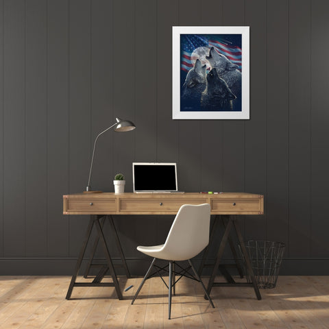 Wolf Trinity Patriotic White Modern Wood Framed Art Print by Bogle, Collin