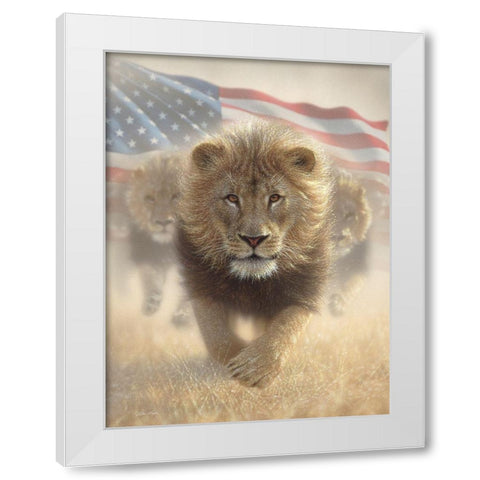 Running Lions America White Modern Wood Framed Art Print by Bogle, Collin