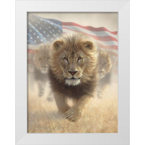 Running Lions America White Modern Wood Framed Art Print by Bogle, Collin