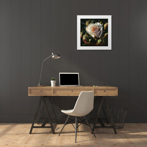 White Rose - First Born White Modern Wood Framed Art Print by Bogle, Collin