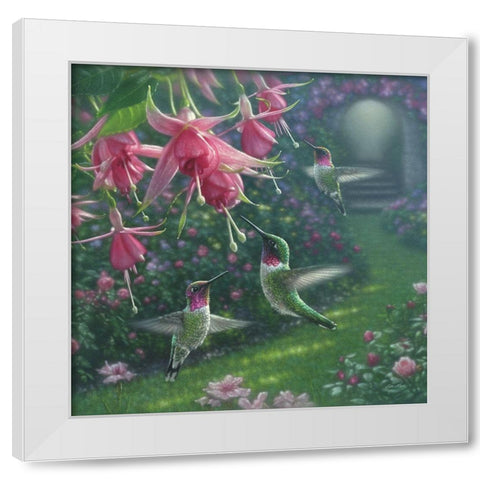 Hummingbird Haven - Square White Modern Wood Framed Art Print by Bogle, Collin