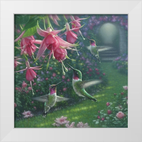 Hummingbird Haven - Square White Modern Wood Framed Art Print by Bogle, Collin