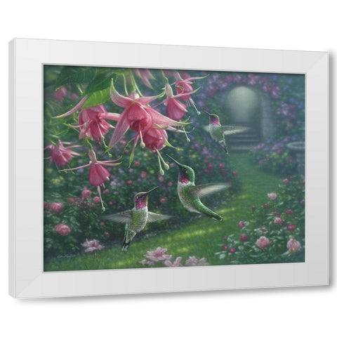 Hummingbird Haven White Modern Wood Framed Art Print by Bogle, Collin