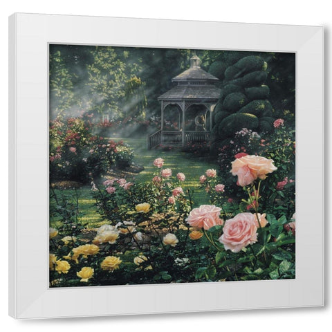 Rose Garden - Paradise Found - Square White Modern Wood Framed Art Print by Bogle, Collin