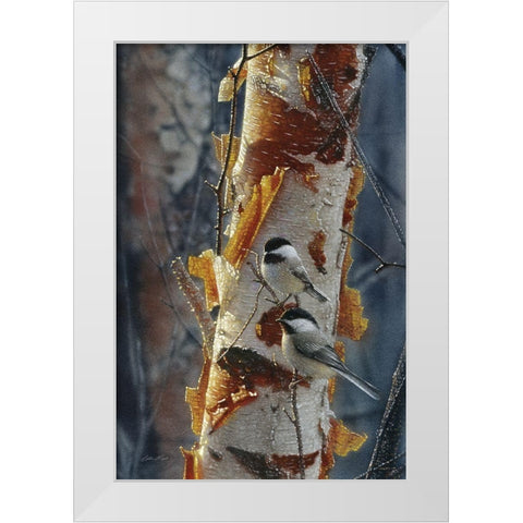 Black-Capped Chickadees - Sunlit Birch II White Modern Wood Framed Art Print by Bogle, Collin