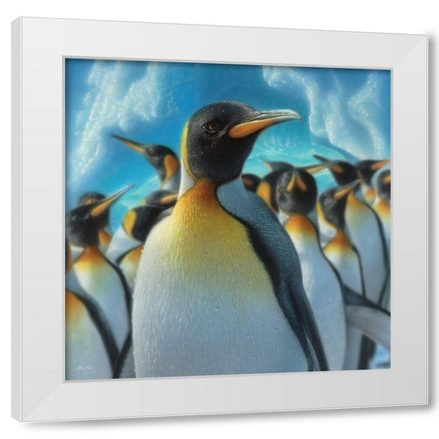 Penguin Paradise - Square White Modern Wood Framed Art Print by Bogle, Collin