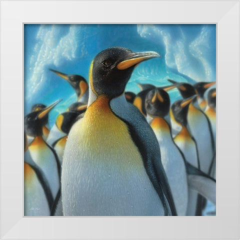 Penguin Paradise - Square White Modern Wood Framed Art Print by Bogle, Collin