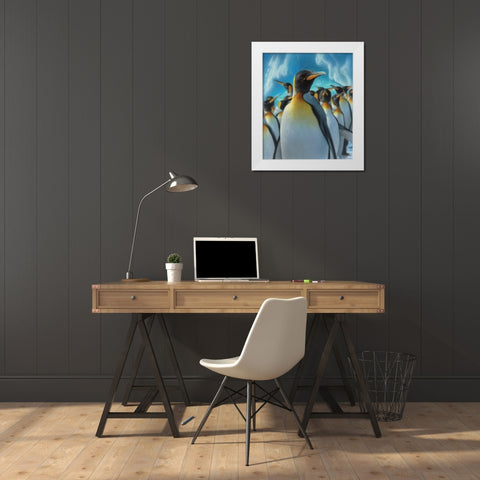 Penguin Paradise White Modern Wood Framed Art Print by Bogle, Collin