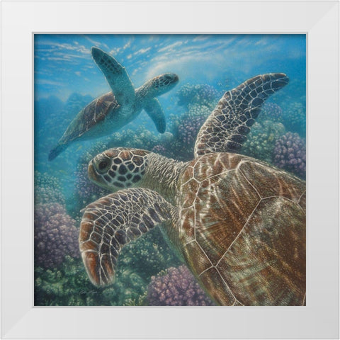Sea Turtles - Turtle Bay - Square White Modern Wood Framed Art Print by Bogle, Collin