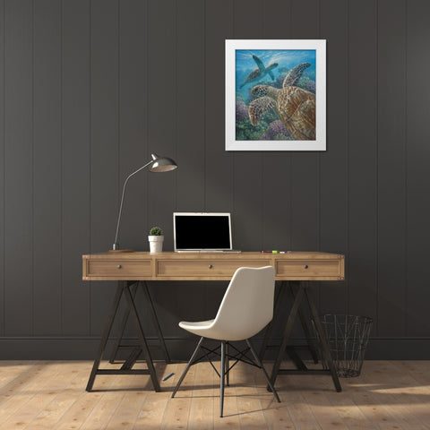 Sea Turtles - Turtle Bay White Modern Wood Framed Art Print by Bogle, Collin