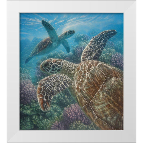 Sea Turtles - Turtle Bay White Modern Wood Framed Art Print by Bogle, Collin