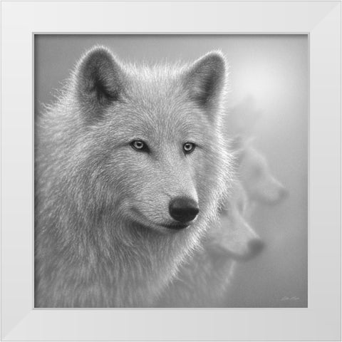 Arctic Wolves - Whiteout - BandW White Modern Wood Framed Art Print by Bogle, Collin