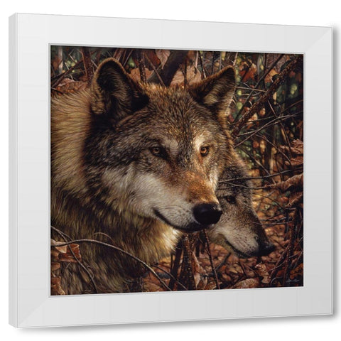 Autumn Wolves White Modern Wood Framed Art Print by Bogle, Collin