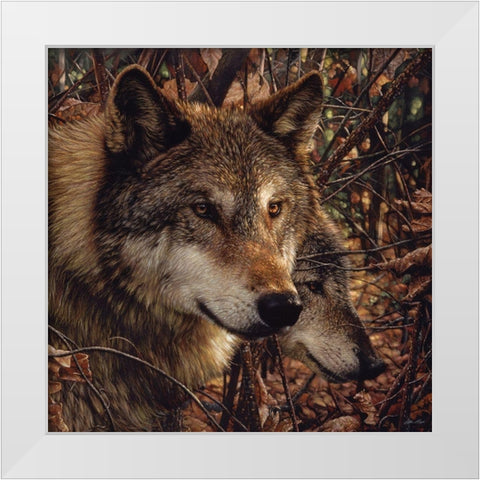 Autumn Wolves White Modern Wood Framed Art Print by Bogle, Collin