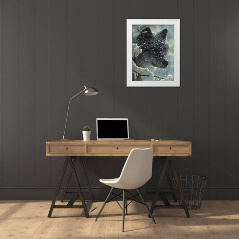 Black Wolf - Black in White White Modern Wood Framed Art Print by Bogle, Collin