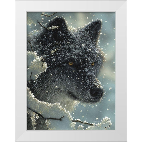 Black Wolf - Black in White White Modern Wood Framed Art Print by Bogle, Collin