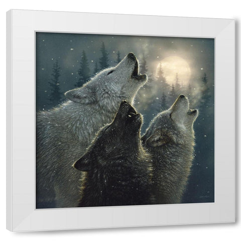 Howling Wolves - In Harmony White Modern Wood Framed Art Print by Bogle, Collin