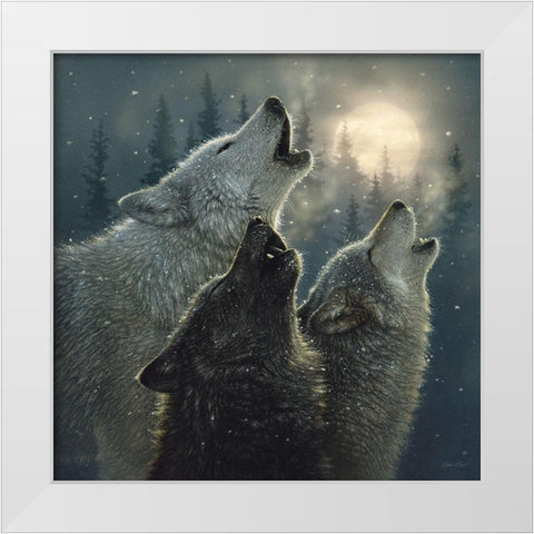 Howling Wolves - In Harmony White Modern Wood Framed Art Print by Bogle, Collin