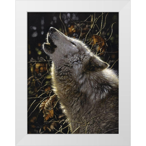 Howling Wolf - Songs of Autumn White Modern Wood Framed Art Print by Bogle, Collin