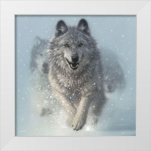 Running Wolves - Snow Plow - Square White Modern Wood Framed Art Print by Bogle, Collin