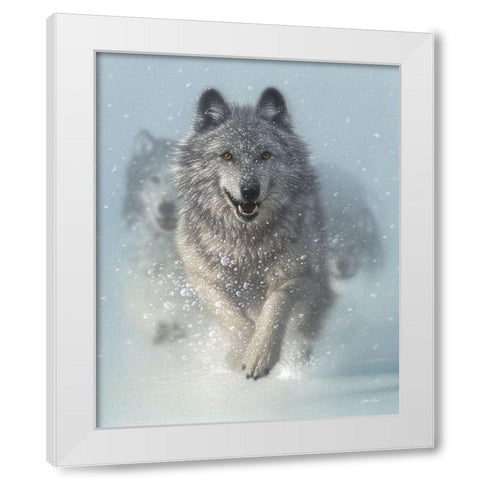 Running Wolves - Snow Plow White Modern Wood Framed Art Print by Bogle, Collin