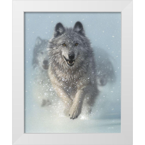 Running Wolves - Snow Plow White Modern Wood Framed Art Print by Bogle, Collin