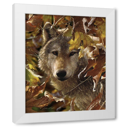 Wolf - Autumn Shadows White Modern Wood Framed Art Print by Bogle, Collin