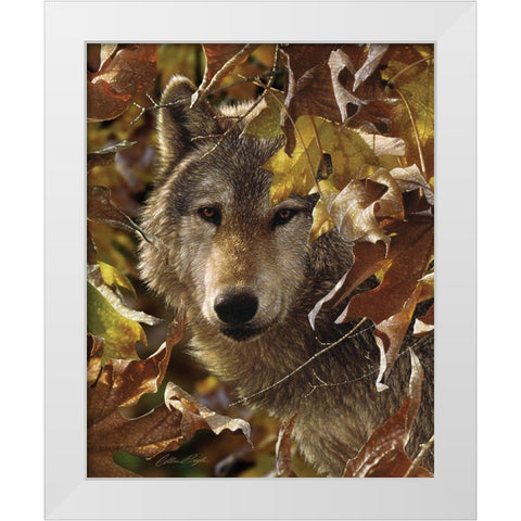 Wolf - Autumn Shadows White Modern Wood Framed Art Print by Bogle, Collin