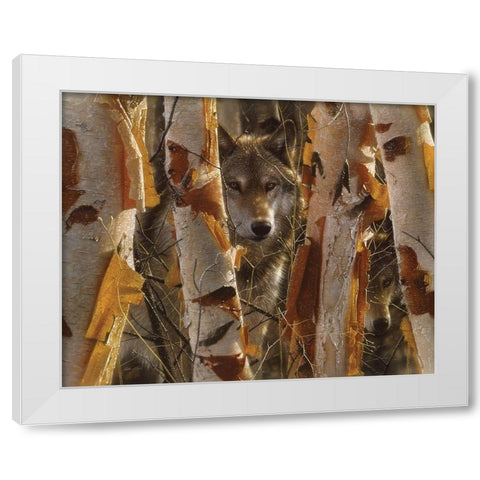 Wolves - The Guardian White Modern Wood Framed Art Print by Bogle, Collin