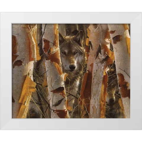 Wolves - The Guardian White Modern Wood Framed Art Print by Bogle, Collin