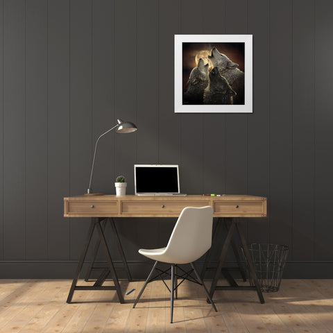 Wolf Trinity White Modern Wood Framed Art Print by Bogle, Collin