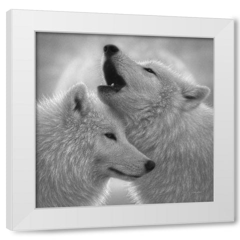 Wolves - Love Song - BandW White Modern Wood Framed Art Print by Bogle, Collin