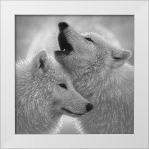 Wolves - Love Song - BandW White Modern Wood Framed Art Print by Bogle, Collin