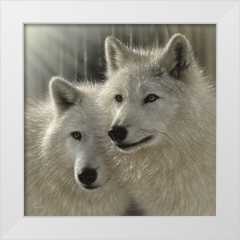 Wolves - Sunlit Soulmates White Modern Wood Framed Art Print by Bogle, Collin