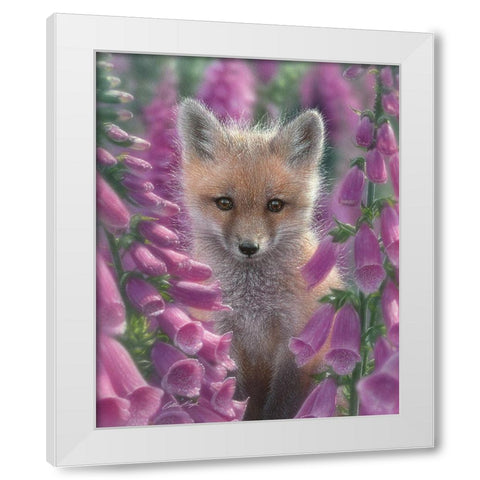 Red Fox - Foxgloves White Modern Wood Framed Art Print by Bogle, Collin