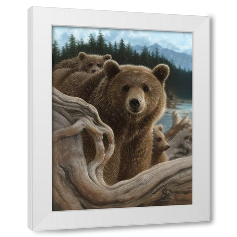 Brown Bears - Backpacking White Modern Wood Framed Art Print by Bogle, Collin
