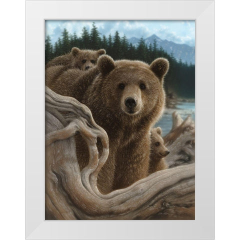 Brown Bears - Backpacking White Modern Wood Framed Art Print by Bogle, Collin