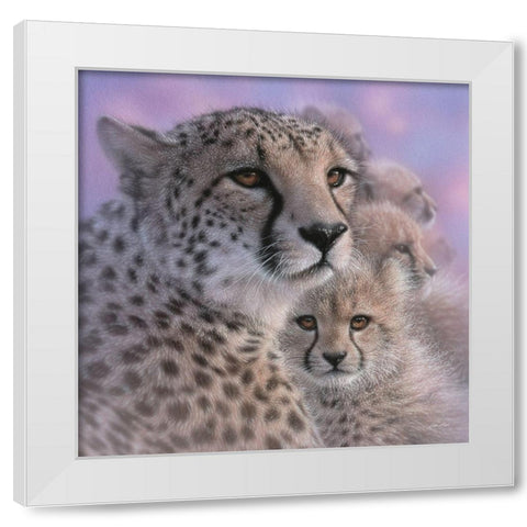 Cheetah Mother and Cubs - Mothers Love - Square White Modern Wood Framed Art Print by Bogle, Collin