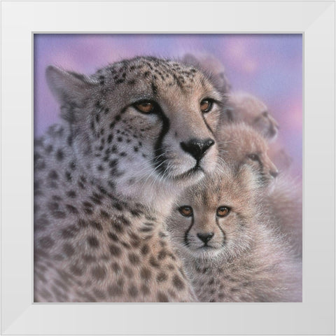 Cheetah Mother and Cubs - Mothers Love - Square White Modern Wood Framed Art Print by Bogle, Collin