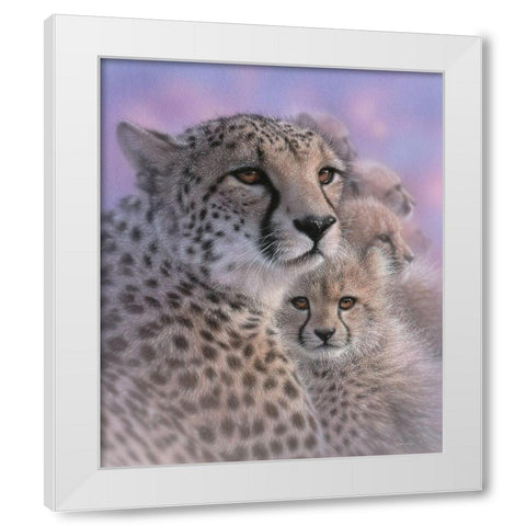 Cheetah Mother and Cubs - Mothers Love White Modern Wood Framed Art Print by Bogle, Collin