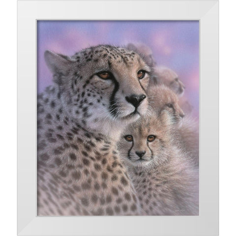 Cheetah Mother and Cubs - Mothers Love White Modern Wood Framed Art Print by Bogle, Collin