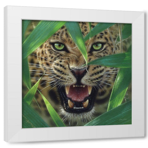 Jaguar - Ambush White Modern Wood Framed Art Print by Bogle, Collin