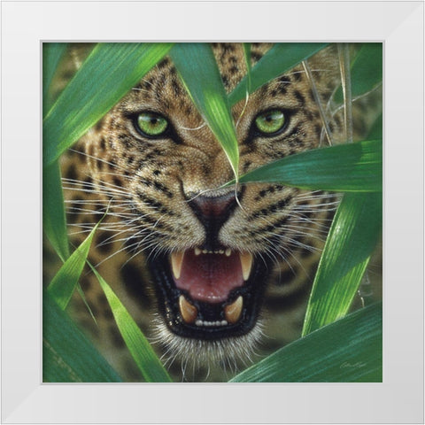 Jaguar - Ambush White Modern Wood Framed Art Print by Bogle, Collin