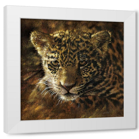 Jaguar Cub on Bark White Modern Wood Framed Art Print by Bogle, Collin