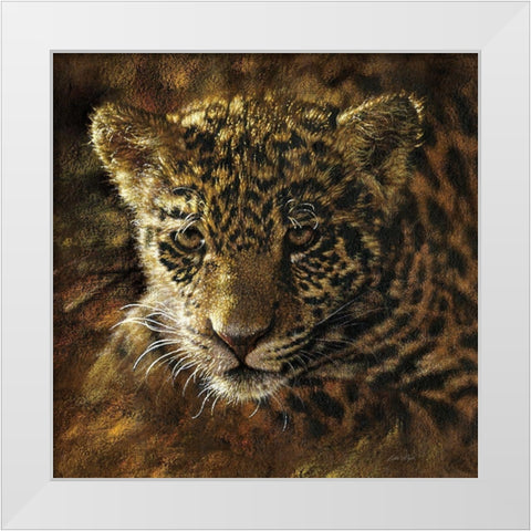 Jaguar Cub on Bark White Modern Wood Framed Art Print by Bogle, Collin