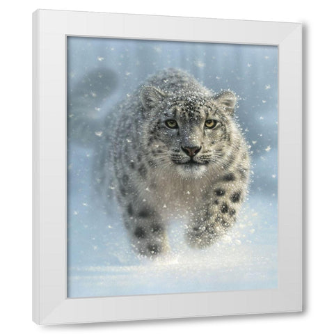 Snow Leopard - Snow Ghost - Vertical White Modern Wood Framed Art Print by Bogle, Collin